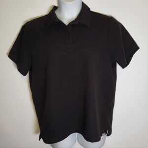 Figs Black Short Sleeve Polo Top